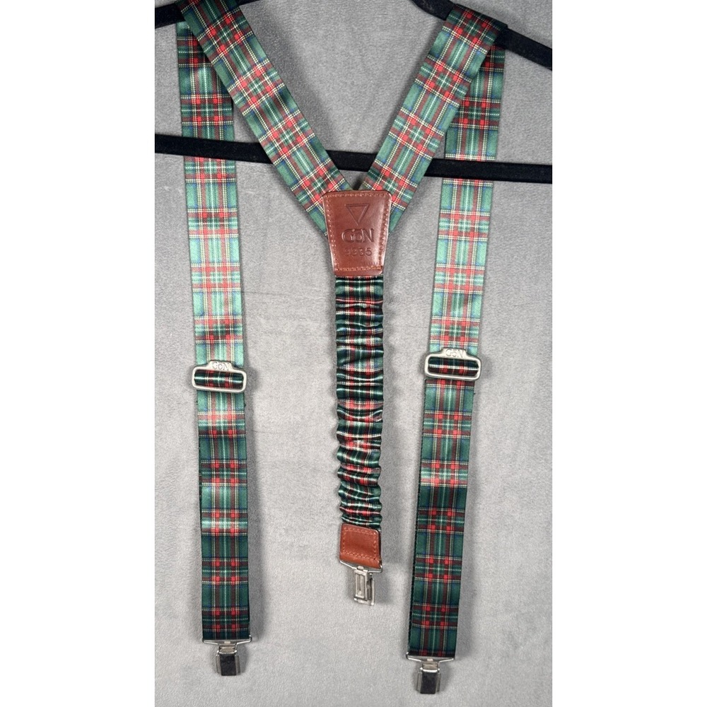 GÖN 9935 Green Red Tartan Plaid Suspenders Braces Clip On Y-Back Turkey